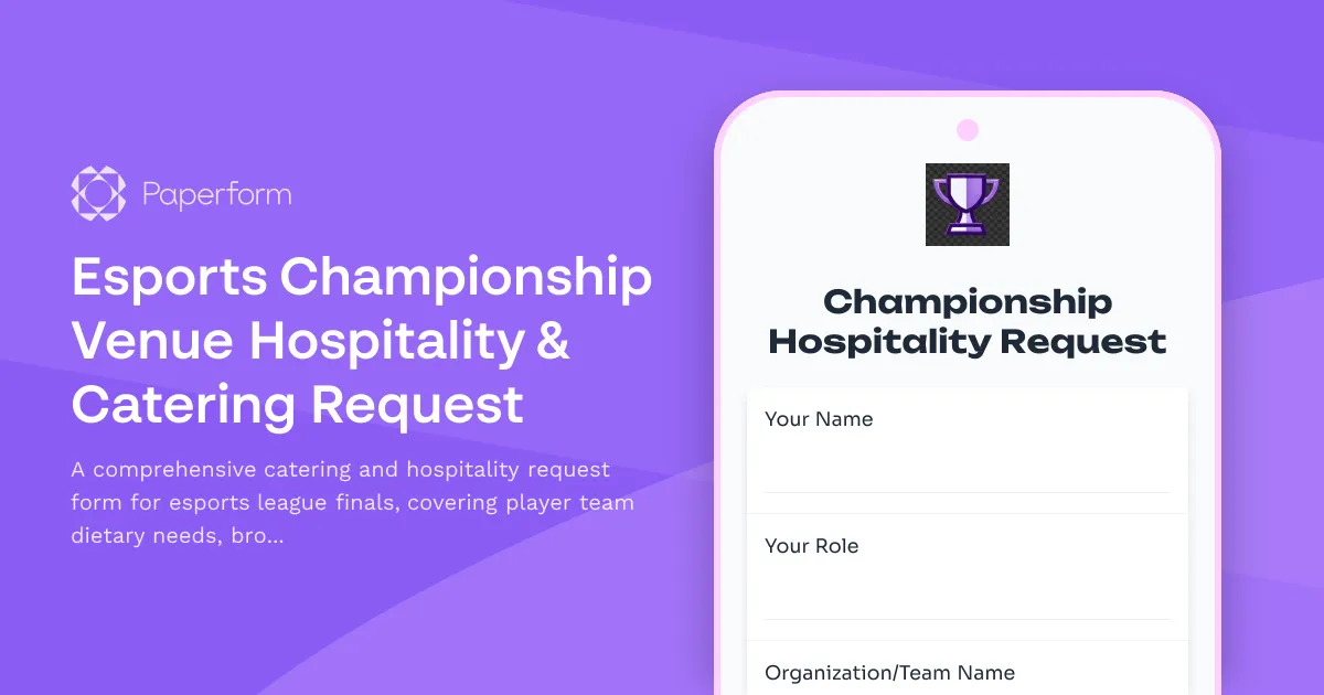 Esports Championship Venue Hospitality & Catering Request