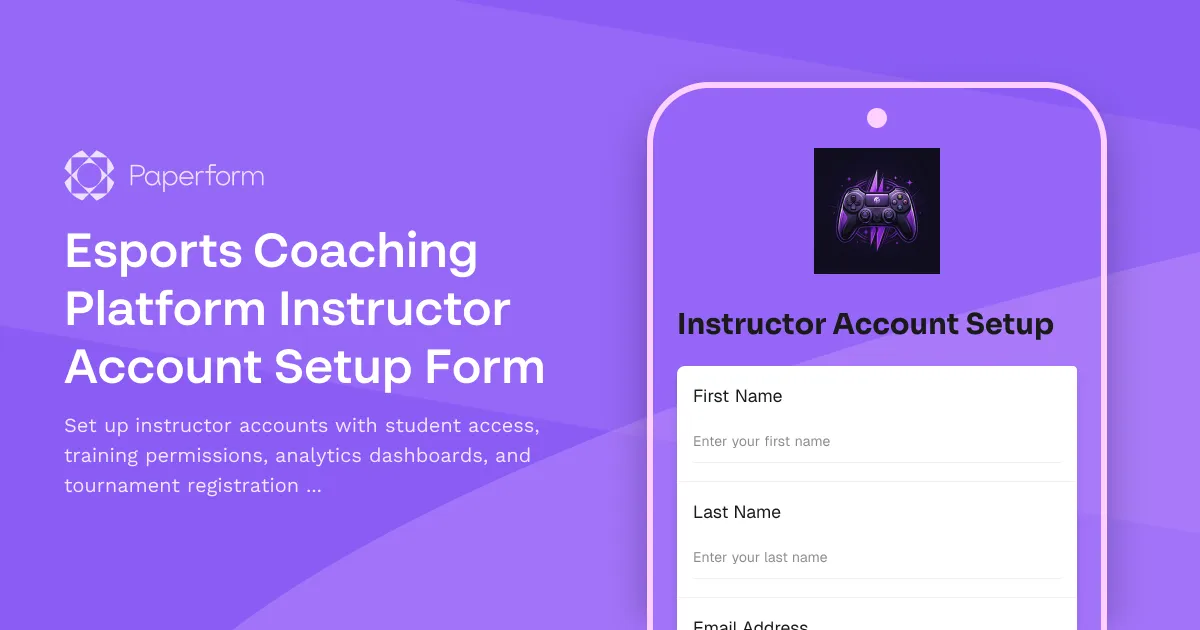 Esports Coaching Platform Instructor Account Setup Form