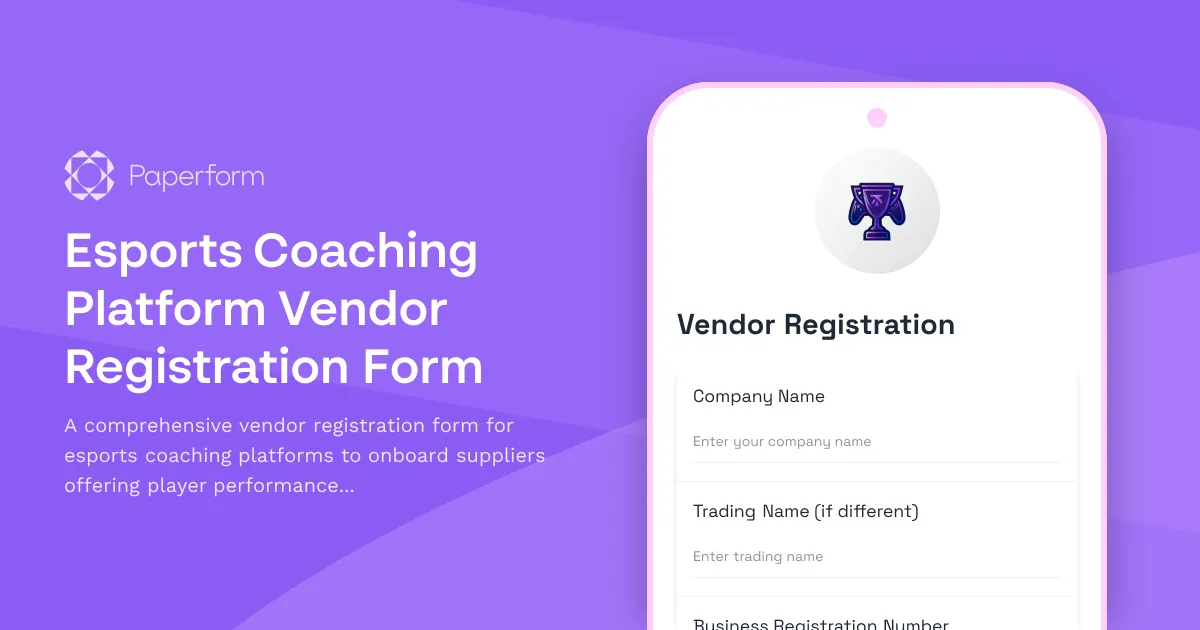 Esports Coaching Platform Vendor Registration Form