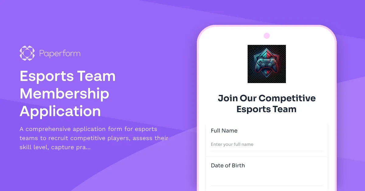 Esports Team Membership Application