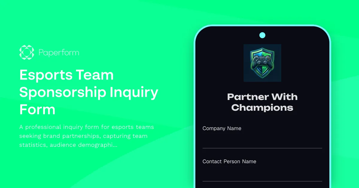 Esports Team Sponsorship Inquiry Form