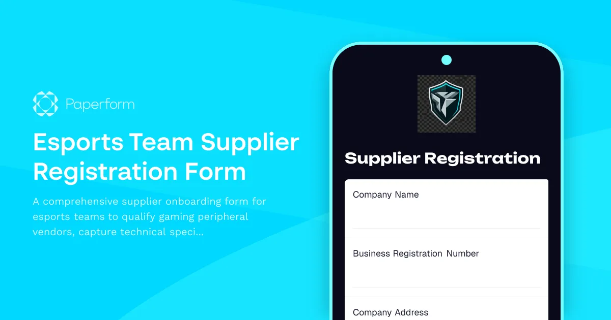 Esports Team Supplier Registration Form