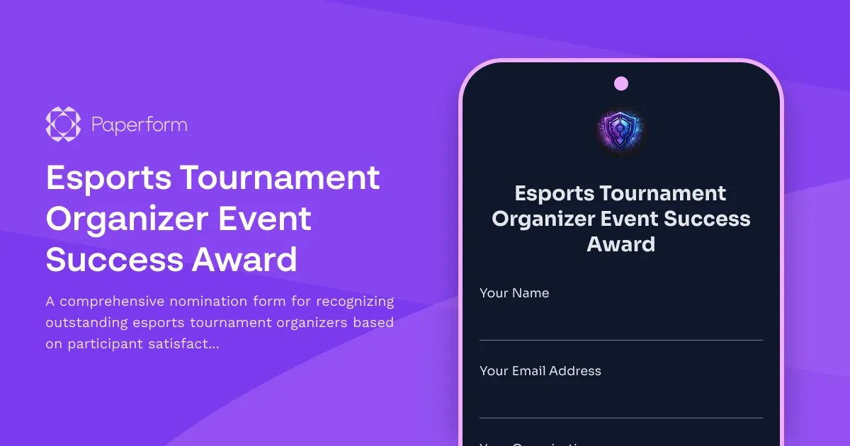 Esports Tournament Organizer Event Success Award