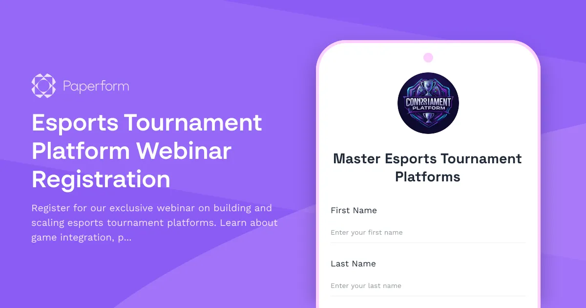 Esports Tournament Platform Webinar Registration