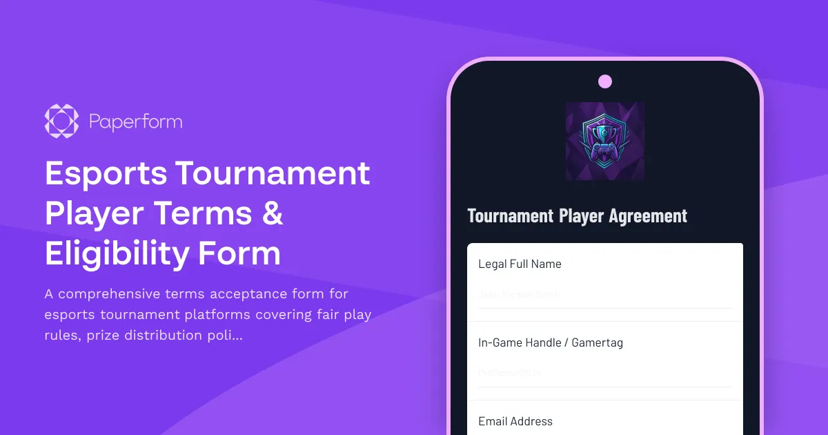 Esports Tournament Player Terms & Eligibility Form