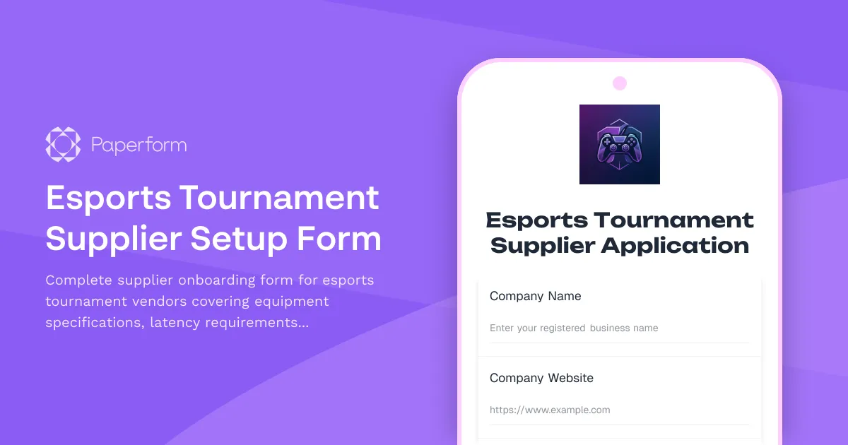 Esports Tournament Supplier Setup Form