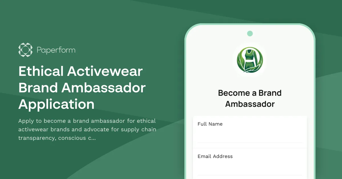 Ethical Activewear Brand Ambassador Application