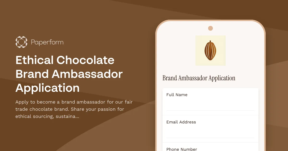 Ethical Chocolate Brand Ambassador Application