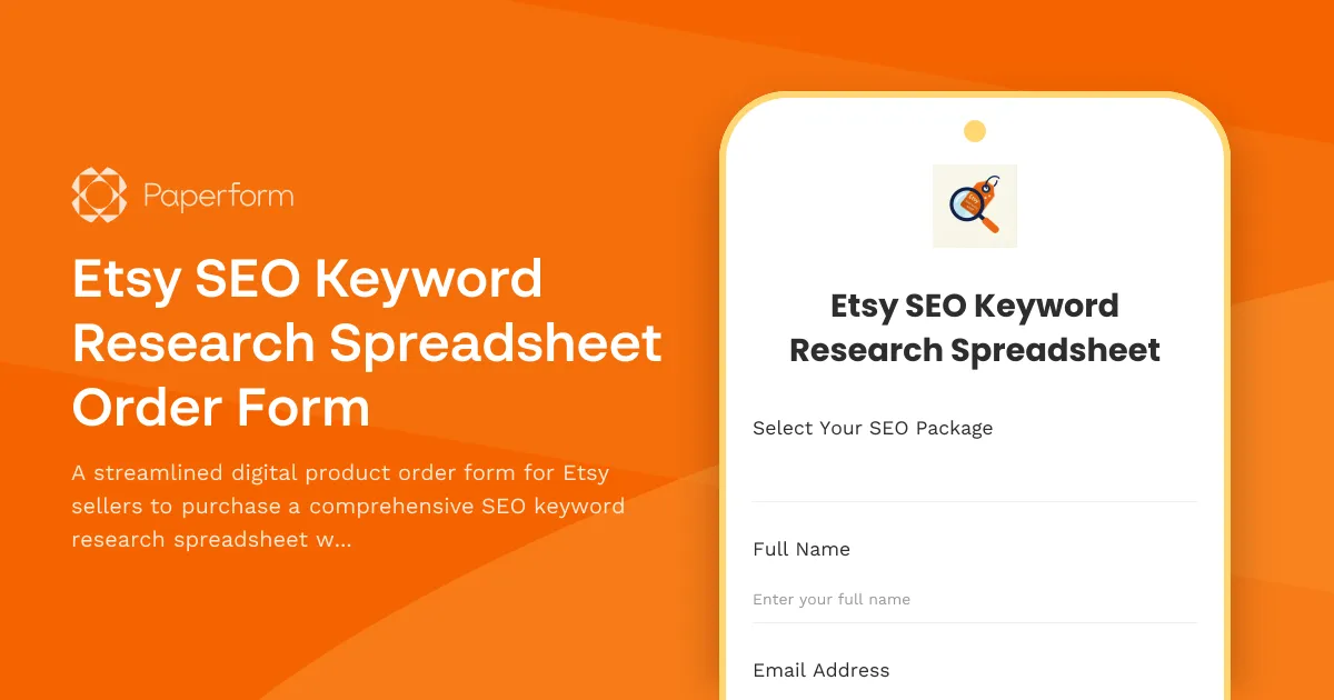 Etsy SEO Keyword Research Spreadsheet Order Form