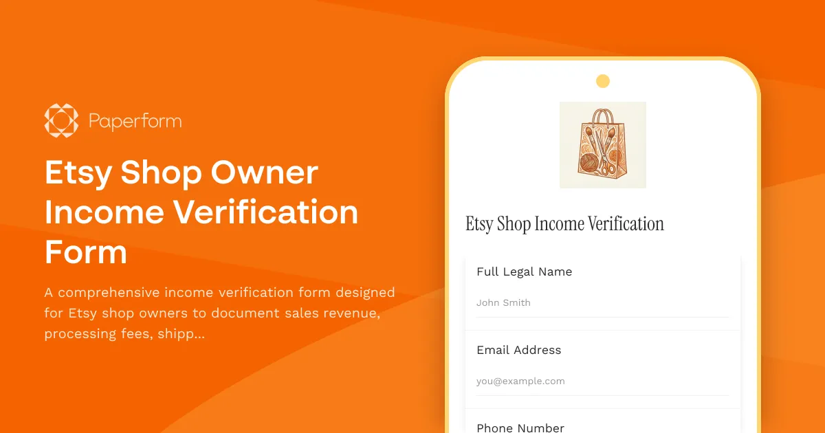 Etsy Shop Owner Income Verification Form