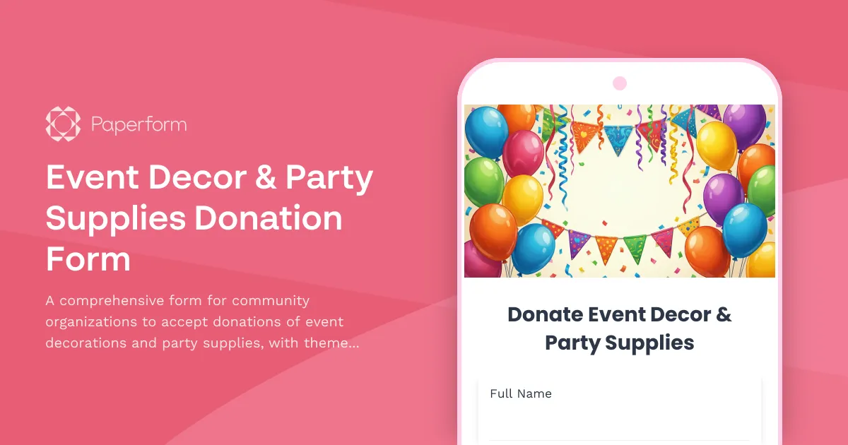 Event Decor & Party Supplies Donation Form