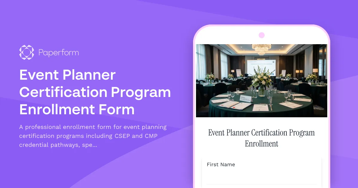 Event Planner Certification Program Enrollment Form