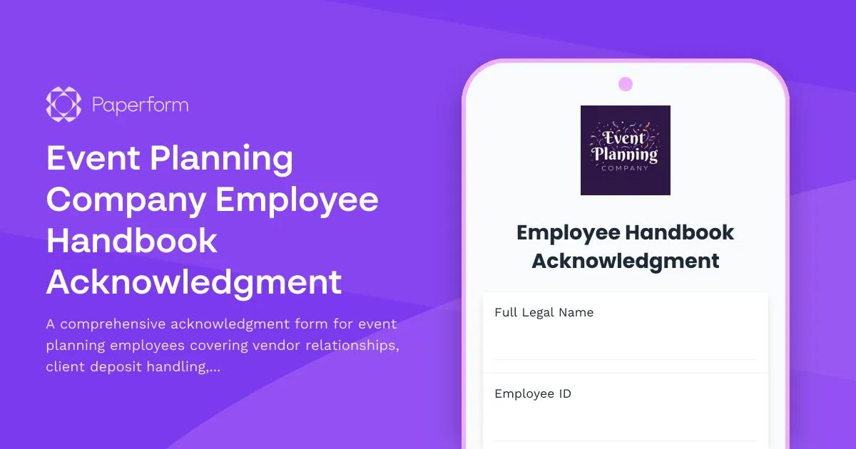 Event Planning Company Employee Handbook Acknowledgment