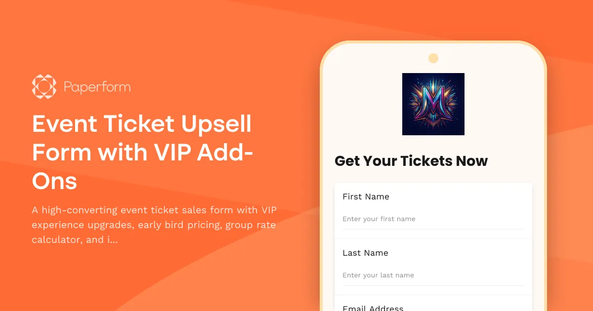 Event Ticket Upsell Form with VIP Add-Ons
