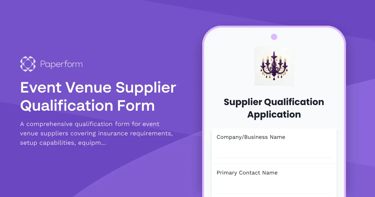 Event Venue Supplier Qualification Form