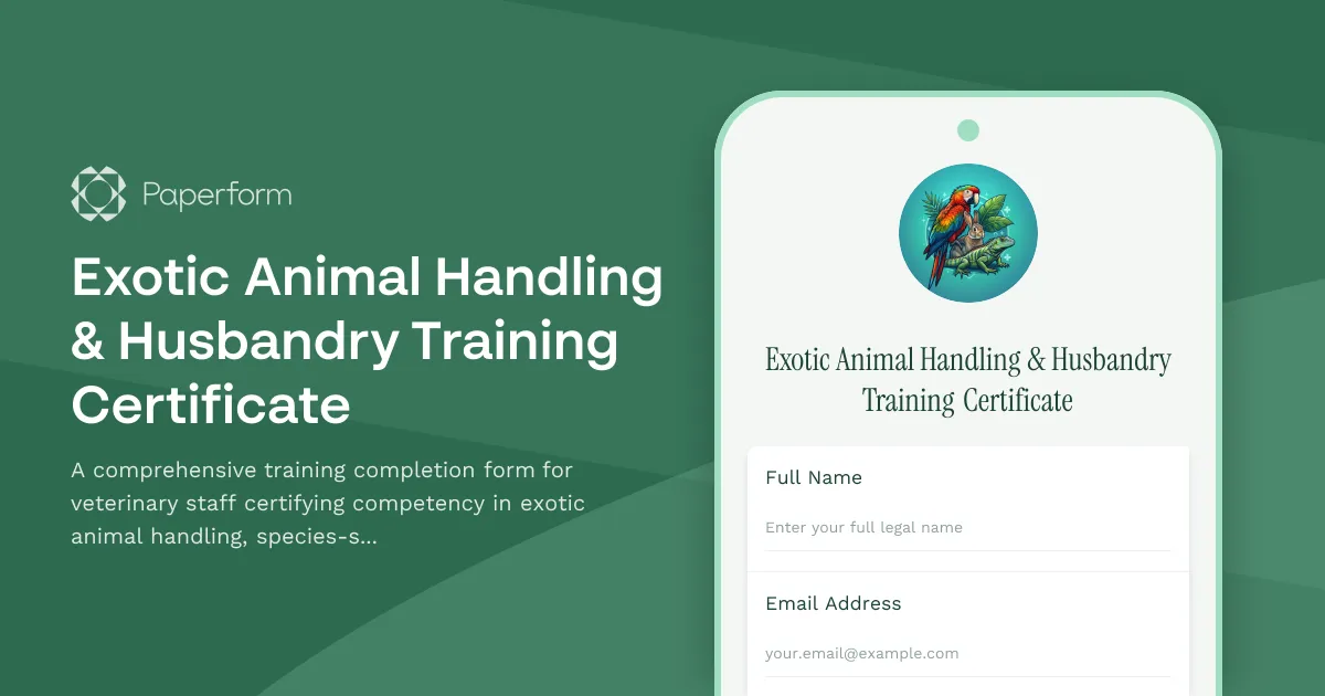 Exotic Animal Handling & Husbandry Training Certificate