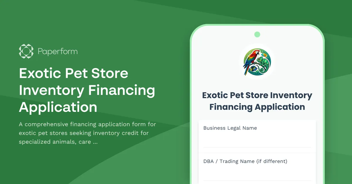 Exotic Pet Store Inventory Financing Application