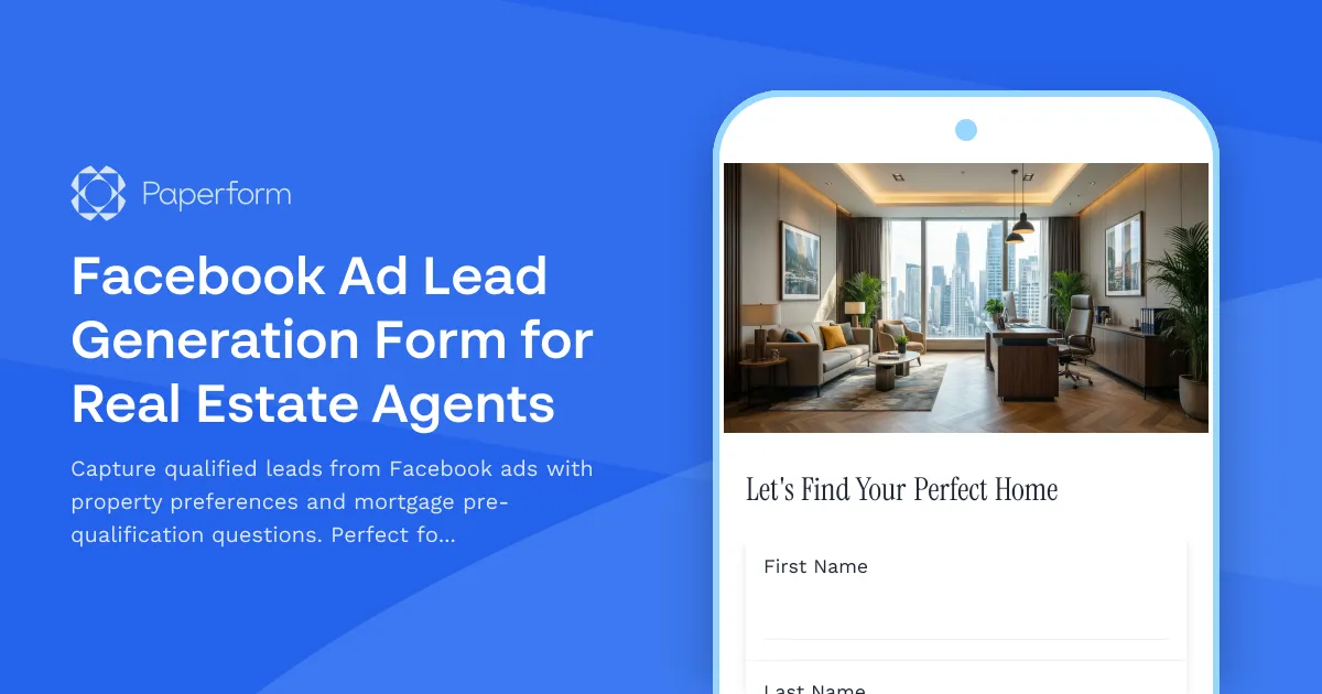 Facebook Ad Lead Generation Form for Real Estate Agents