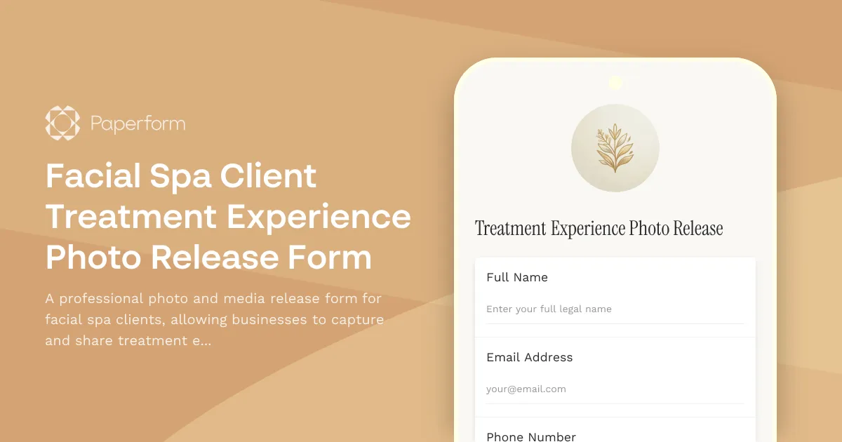 Facial Spa Client Treatment Experience Photo Release Form