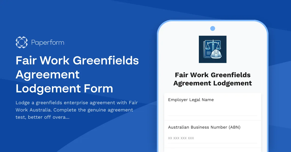 Fair Work Greenfields Agreement Lodgement Form