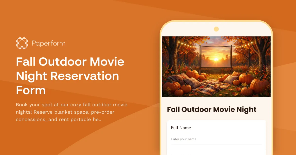 Fall Outdoor Movie Night Reservation Form