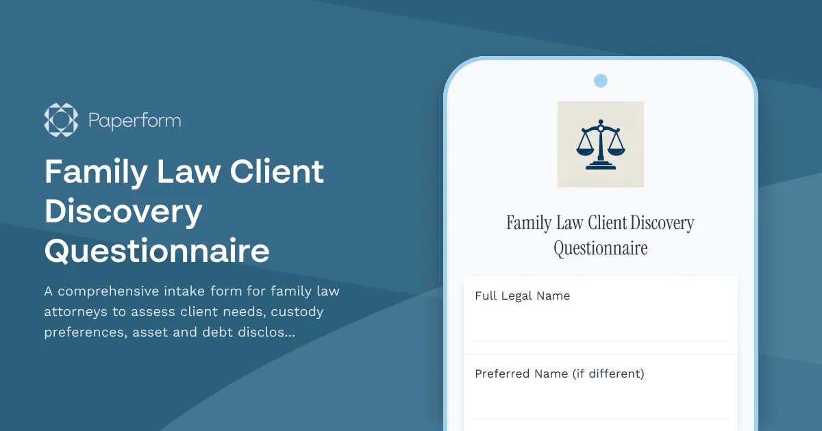 Family Law Client Discovery Questionnaire