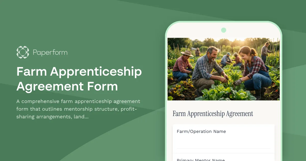 Farm Apprenticeship Agreement Form
