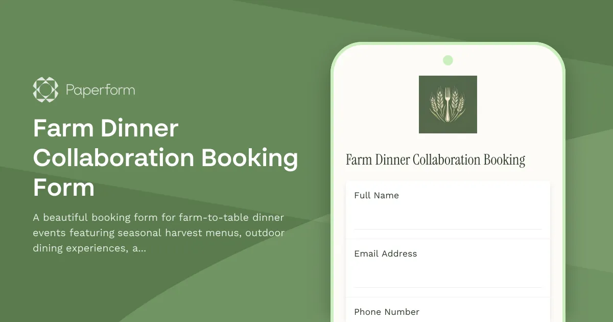Farm Dinner Collaboration Booking Form