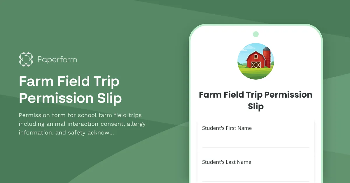 Farm Field Trip Permission Slip