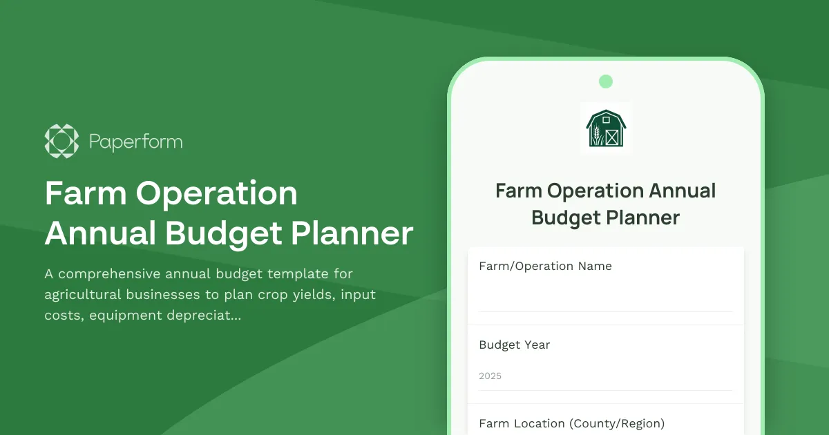 Farm Operation Annual Budget Planner