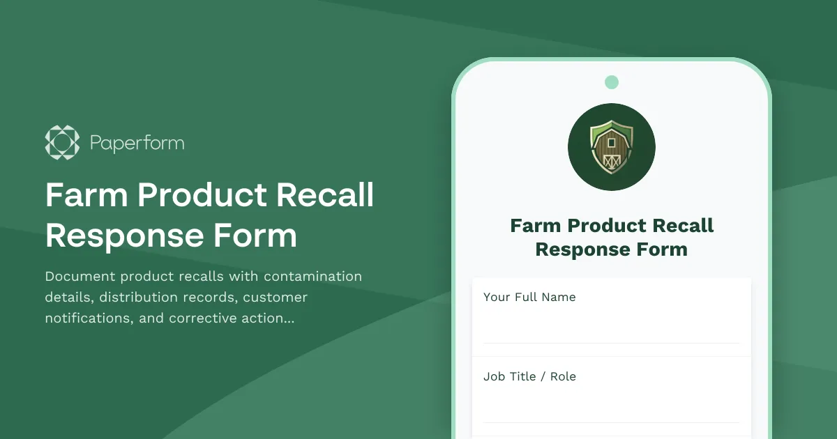 Farm Product Recall Response Form