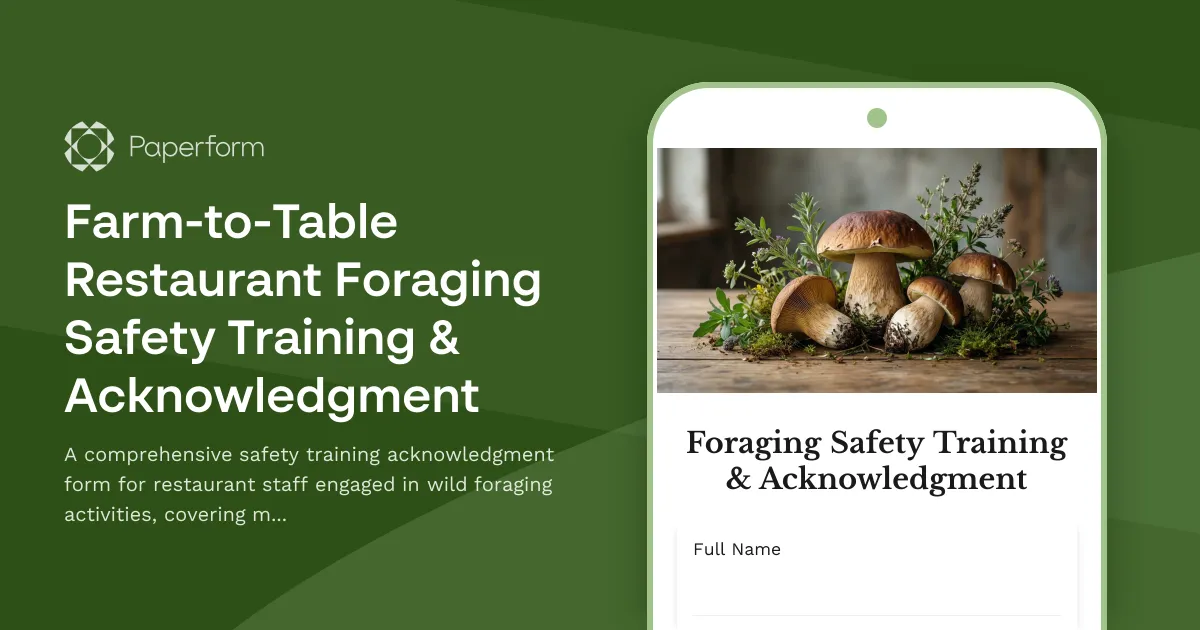 Farm-to-Table Restaurant Foraging Safety Training & Acknowledgment