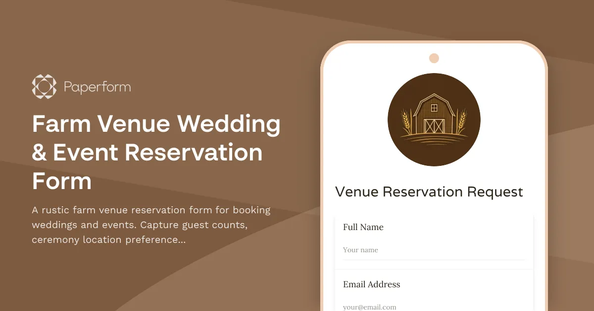 Farm Venue Wedding & Event Reservation Form