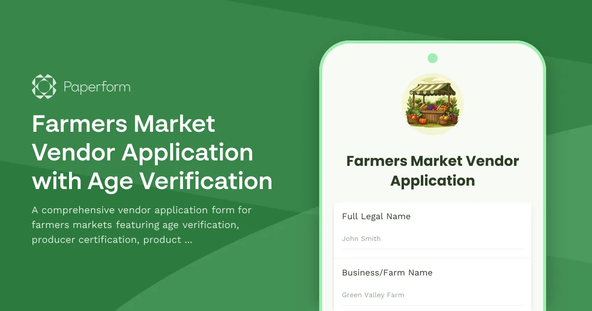 Farmers Market Vendor Application with Age Verification
