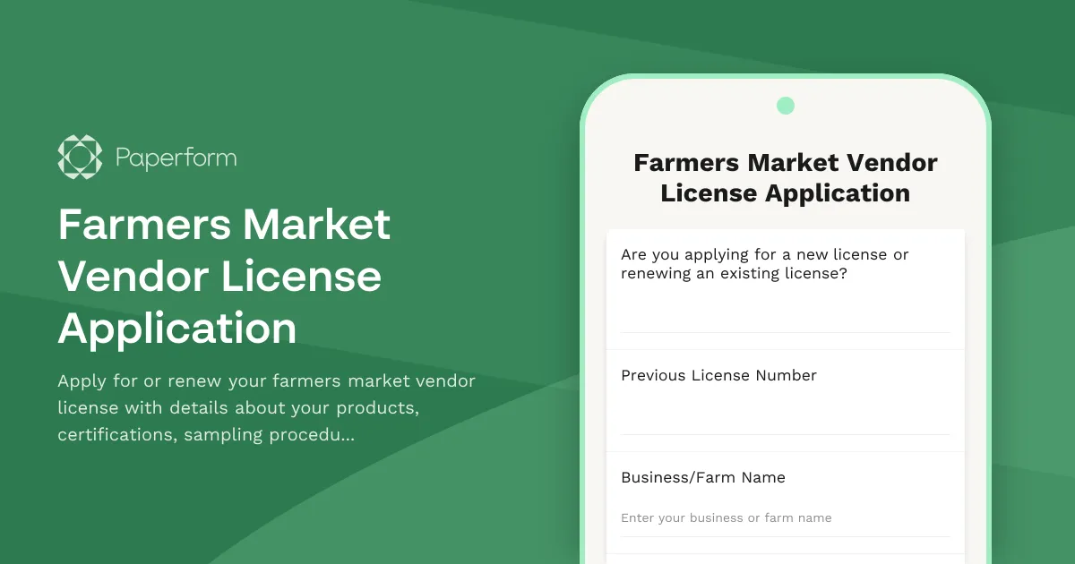 Farmers Market Vendor License Application