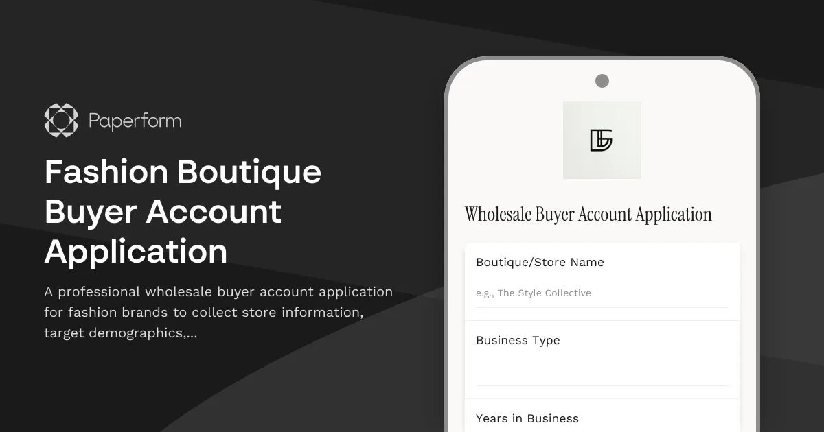 Fashion Boutique Buyer Account Application