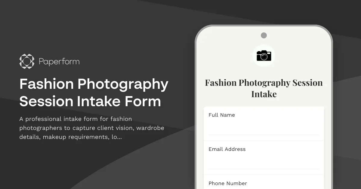 Fashion Photography Session Intake Form
