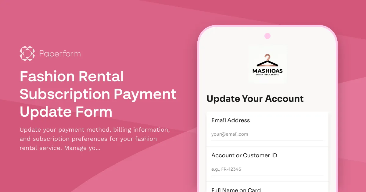 Fashion Rental Subscription Payment Update Form