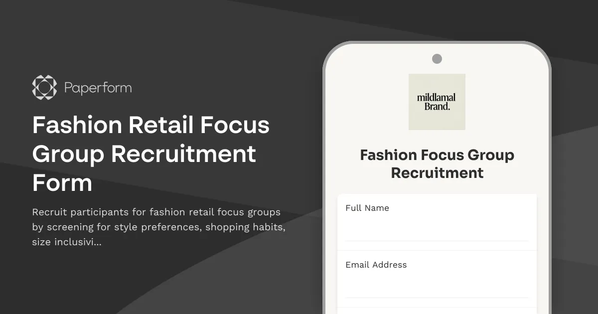 Fashion Retail Focus Group Recruitment Form