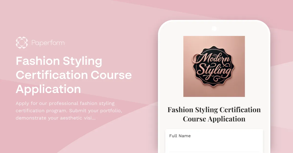 Fashion Styling Certification Course Application
