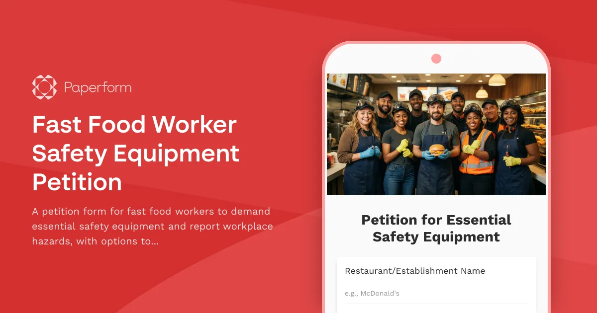 Fast Food Worker Safety Equipment Petition