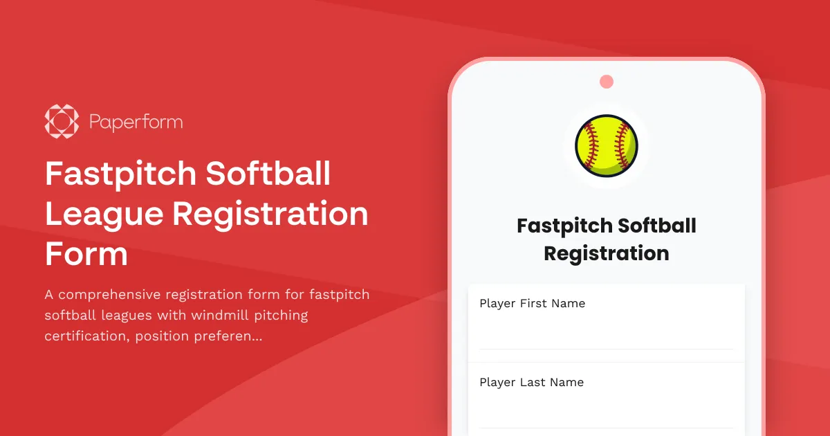 Fastpitch Softball League Registration Form