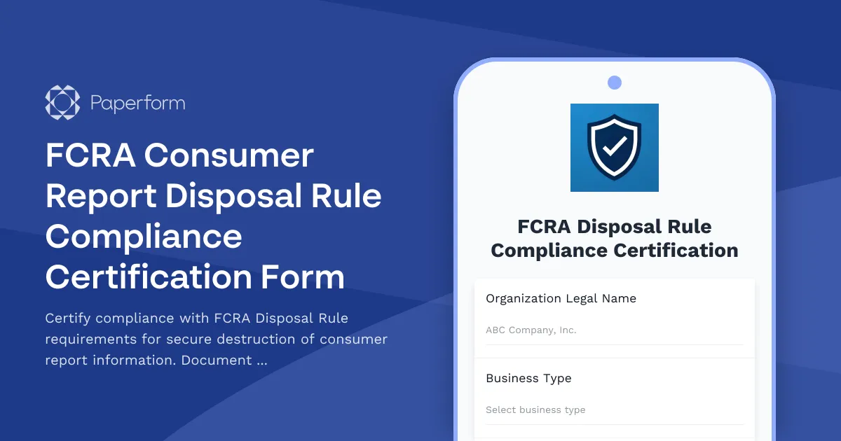 FCRA Consumer Report Disposal Rule Compliance Certification Form