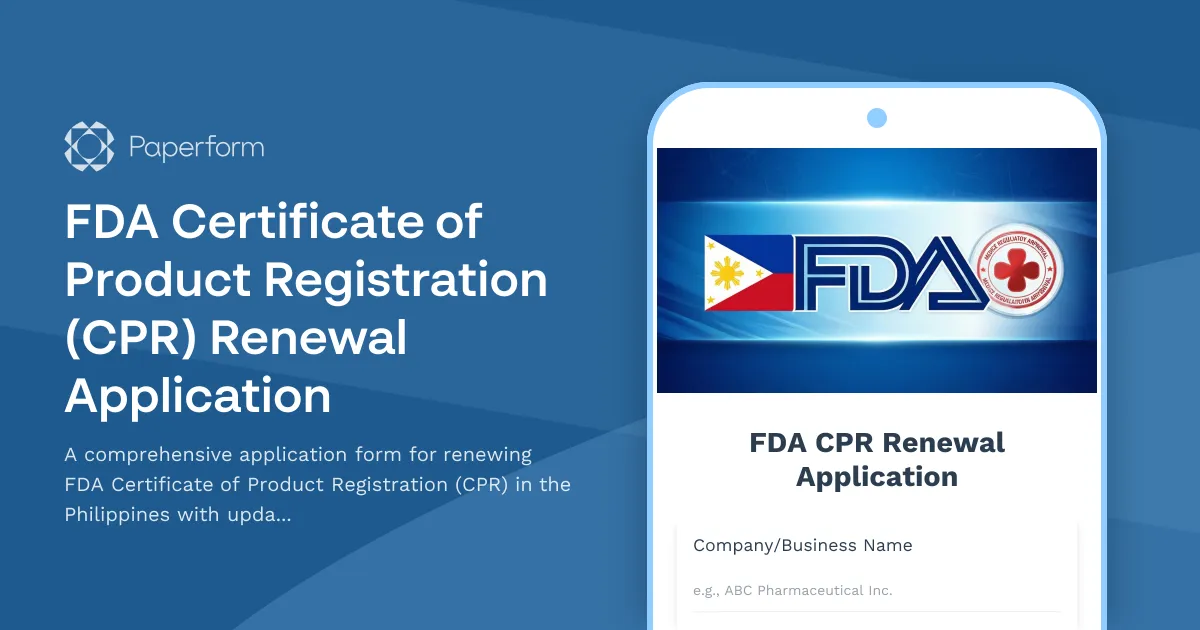FDA Certificate of Product Registration (CPR) Renewal Application