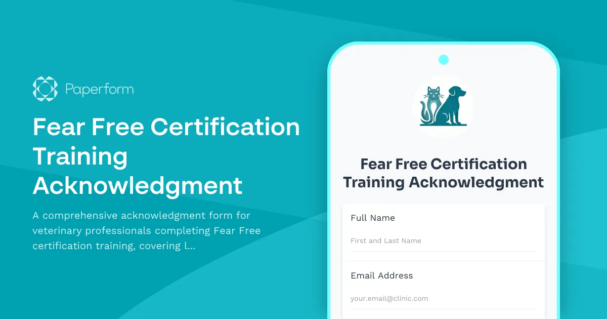 Fear Free Certification Training Acknowledgment