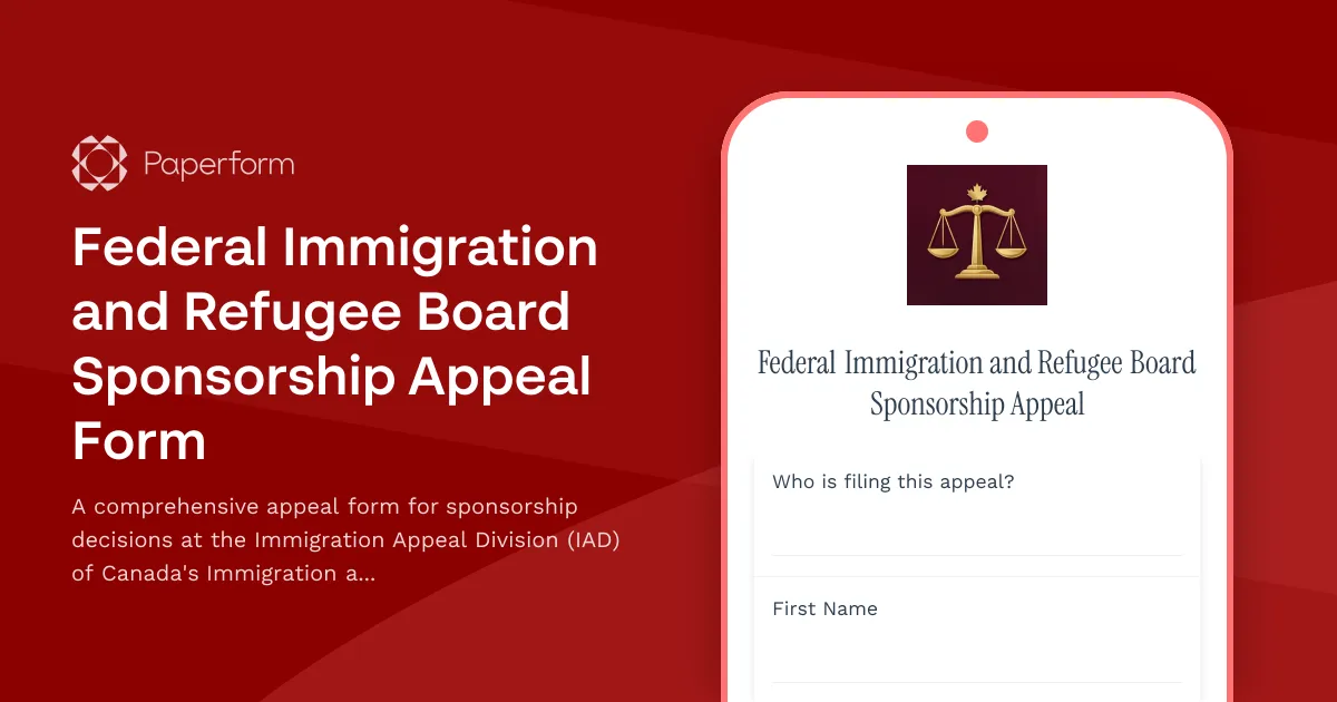 Federal Immigration and Refugee Board Sponsorship Appeal Form