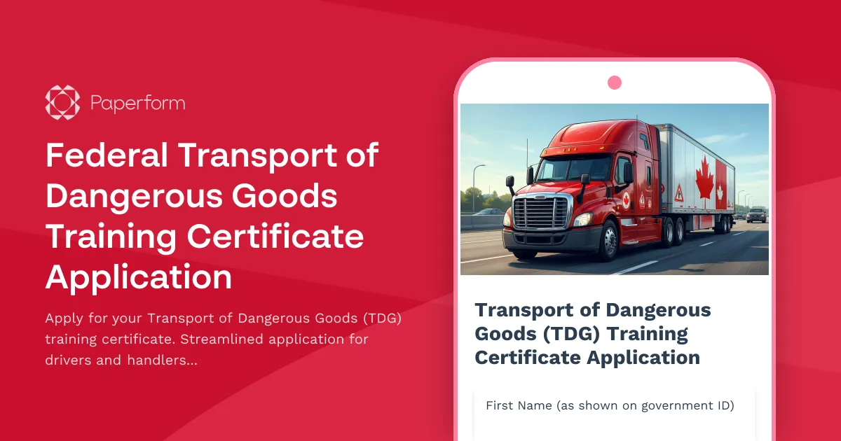 Federal Transport of Dangerous Goods Training Certificate Application