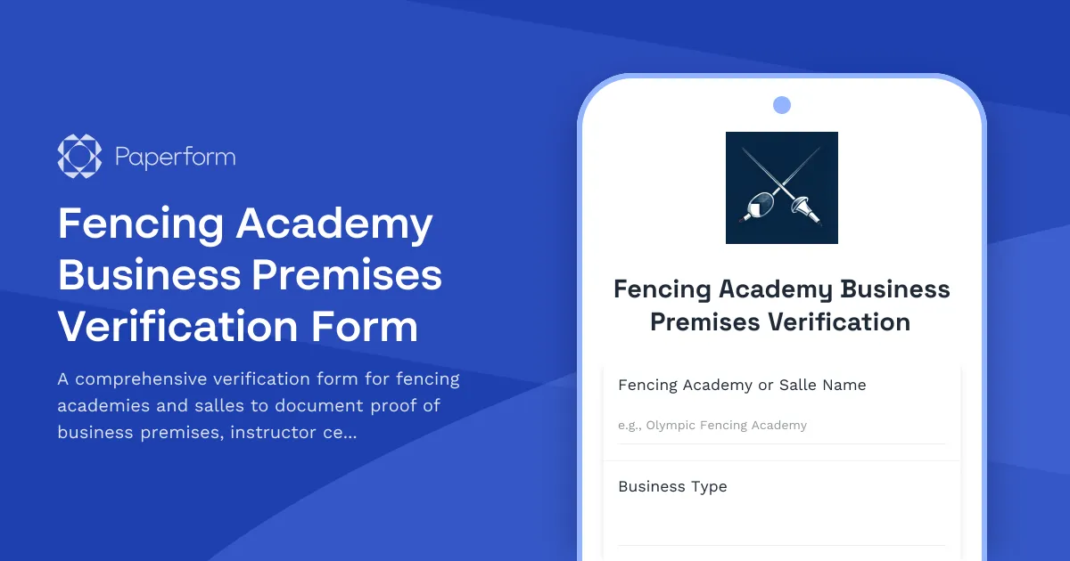 Fencing Academy Business Premises Verification Form