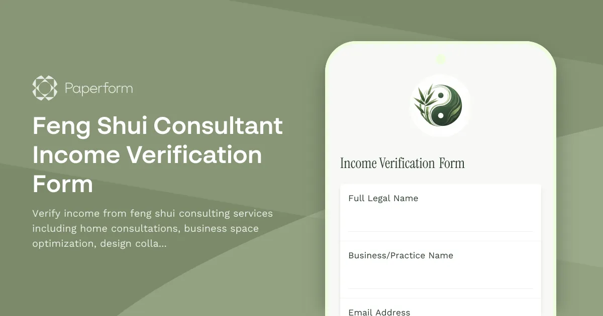 Feng Shui Consultant Income Verification Form