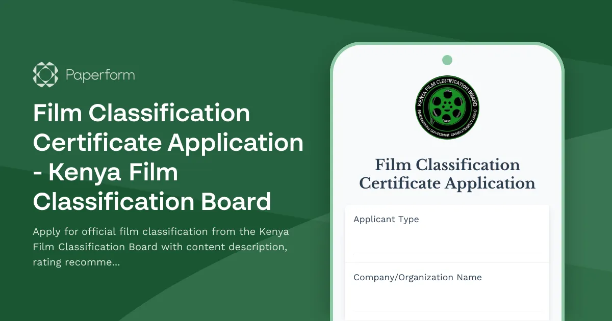 Film Classification Certificate Application - Kenya Film Classification Board